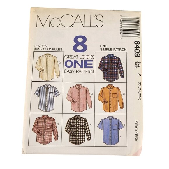 McCalls Sewing Pattern 8409 Mens Western Style Button-Up Shirts Size Z (Xlg-Xxl- - Picture 1 of 7